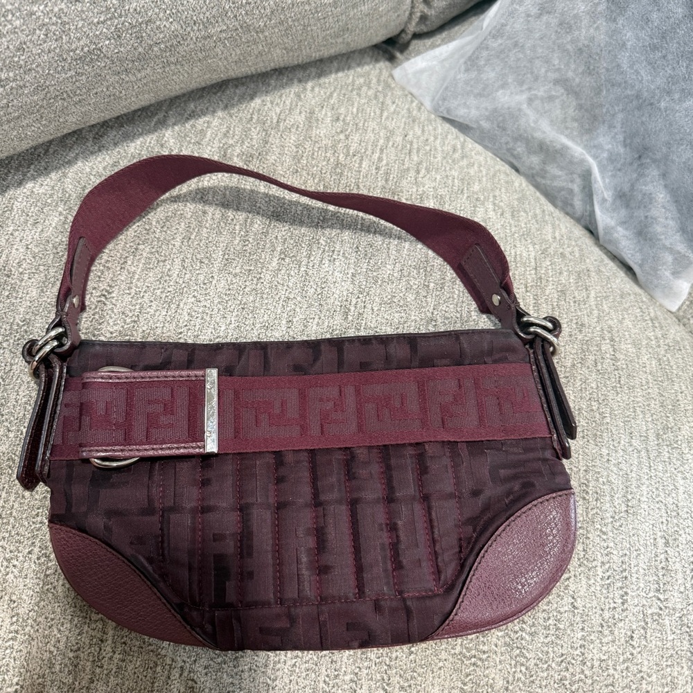 Fendi Burgundy Baguette Shoulder Bag with Silver Hardware - Picture 1 of 12